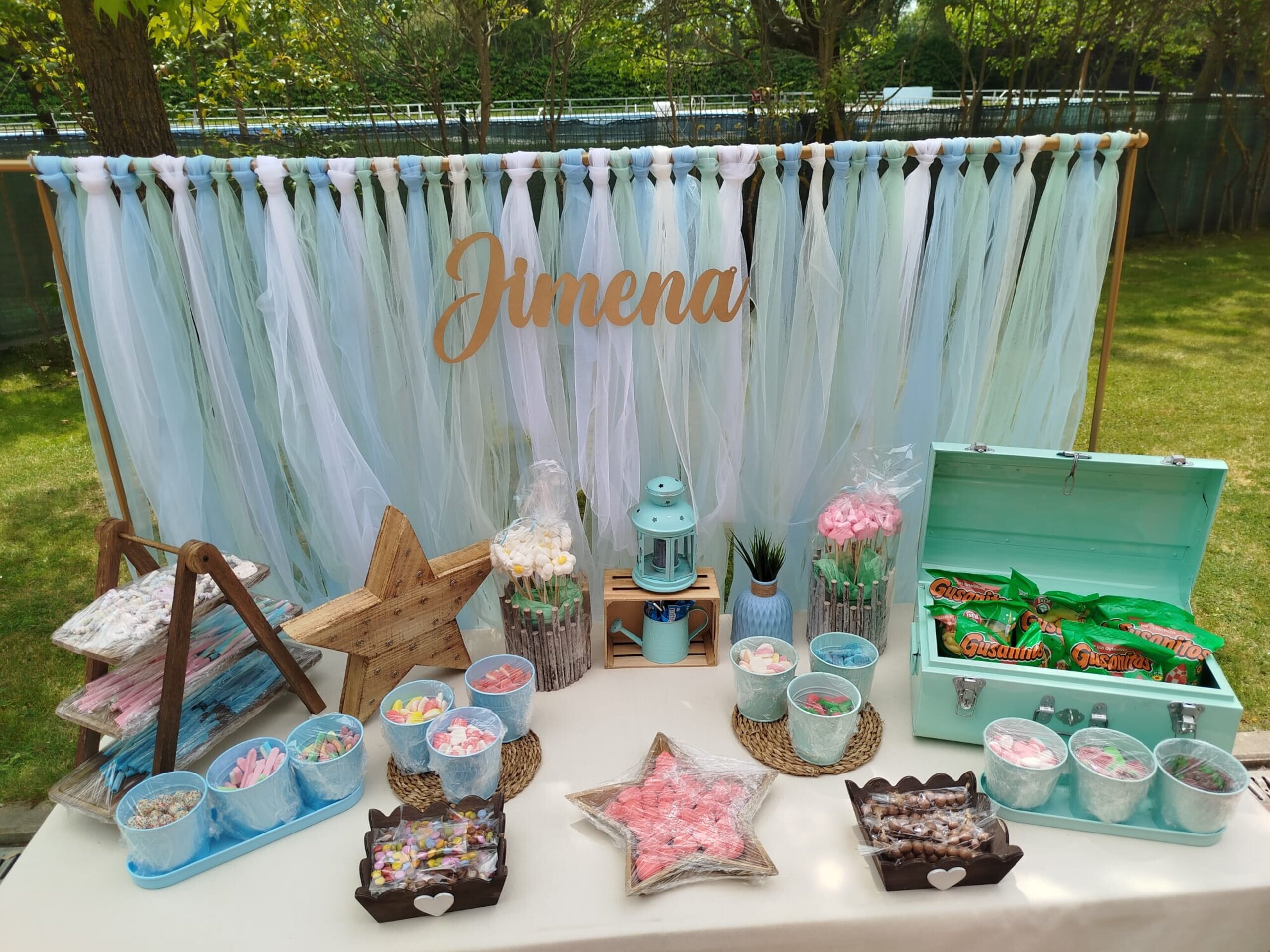 Candy bar tul azul verde y blanco con Donut bar - 2