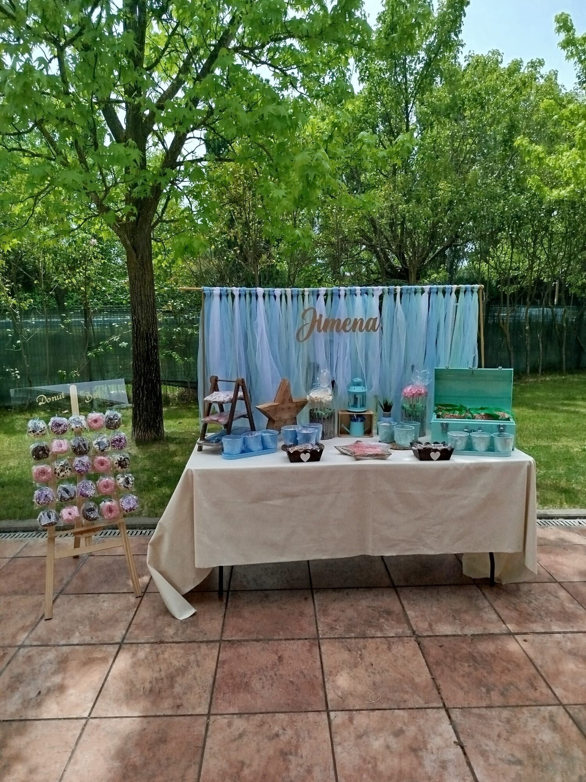 Candy bar tul azul verde y blanco con Donut bar - 1